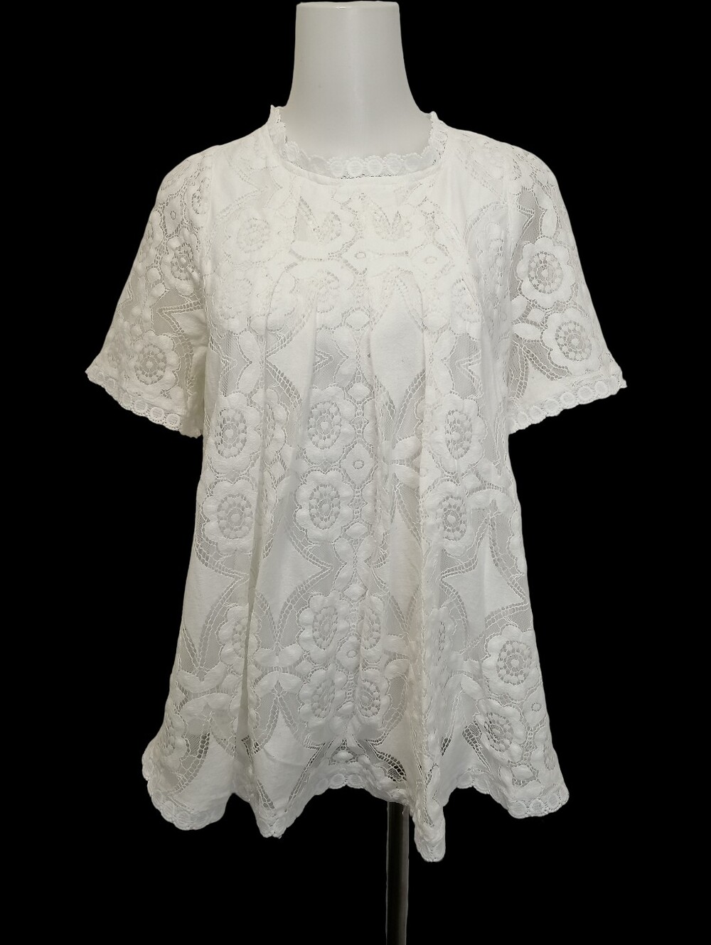 🐳🐳fits: XL, Women's White Lace Short-Sleeve Top